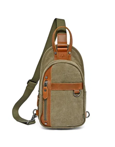 Tsd Brand Agave Canvas Zip Sling Bag In Brown