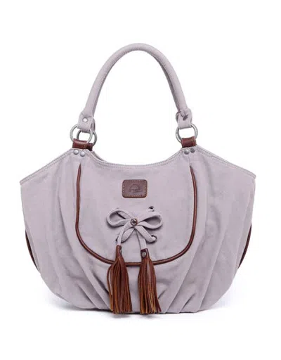 Tsd Brand Bold Lotus Canvas Tassel Hobo Bag In Gray