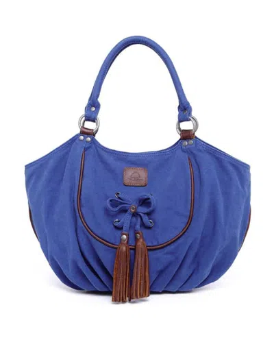 Tsd Brand Bold Lotus Canvas Tassel Hobo Bag In Blue