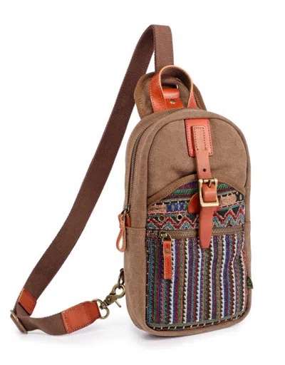 Tsd Brand Four Season Canvas Sling Bag In Brown