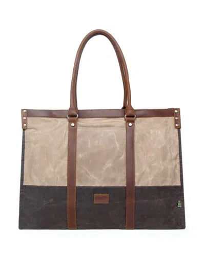 Tsd Brand Stone Creek Two Tone Waxed Canvas Tote In Brown