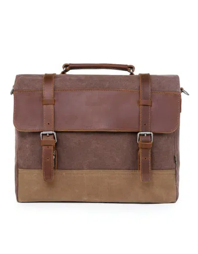 Tsd Brand Stone Creek Waxed Canvas Laptop Briefcase In Brown