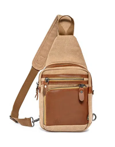 Tsd Brand Torreya Canvas Pocket Sling Bag In Brown