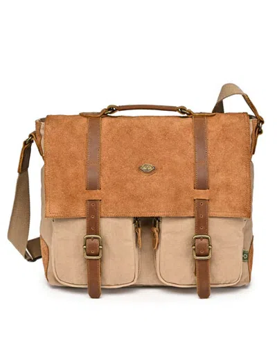 Tsd Brand Valley Oak Canvas And Leather Organizer Messenger Bag In Brown