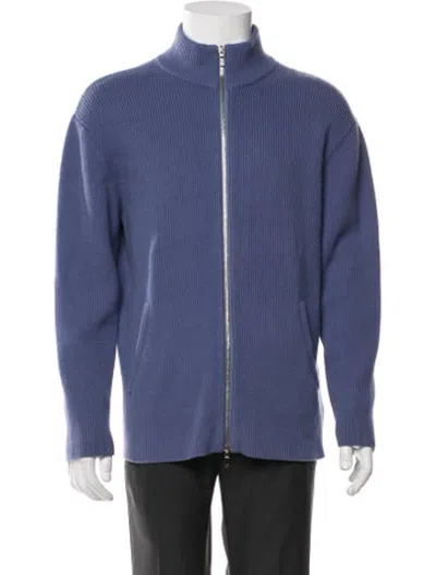 Pre-owned Tse Cashmere Mock Neck Cardigan In Blue