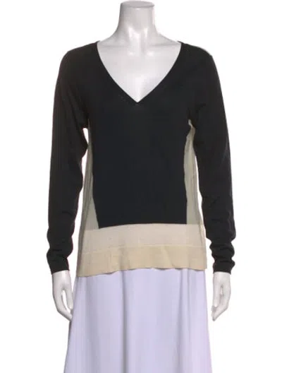Pre-owned Tse Colorblock Pattern V-neck Sweater In Black