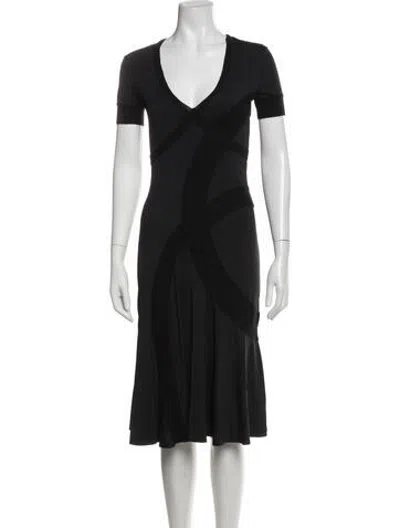 Pre-owned Tse V-neck Midi Length Dress In Black