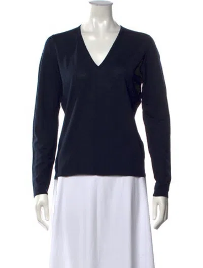 Pre-owned Tse Wool V-neck Sweater In Blue