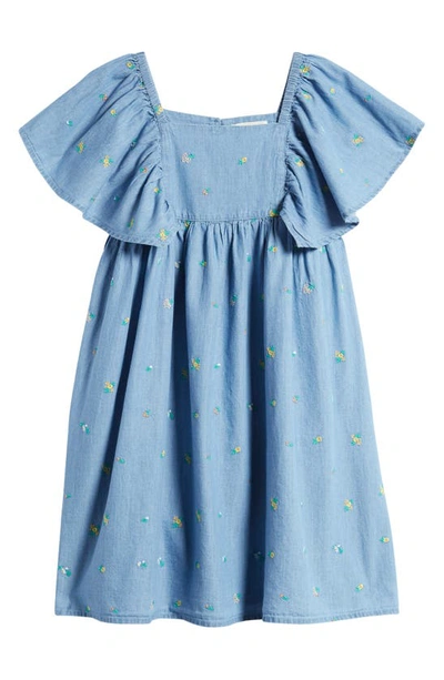 Tucker + Tate Kids' Sweet Flutter Cotton Dress In Blue Wash Garden Embroidery