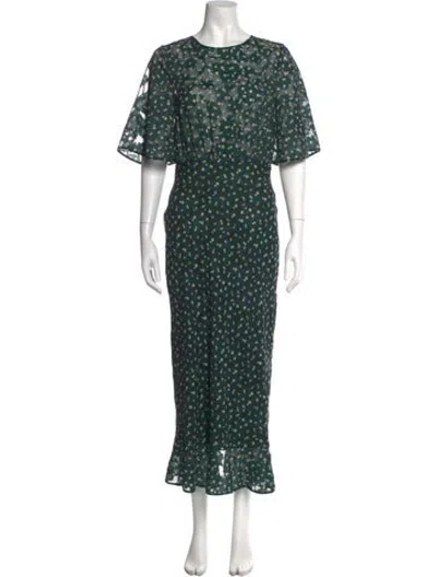 Pre-owned Tularosa Floral Print Midi Length Dress In Green