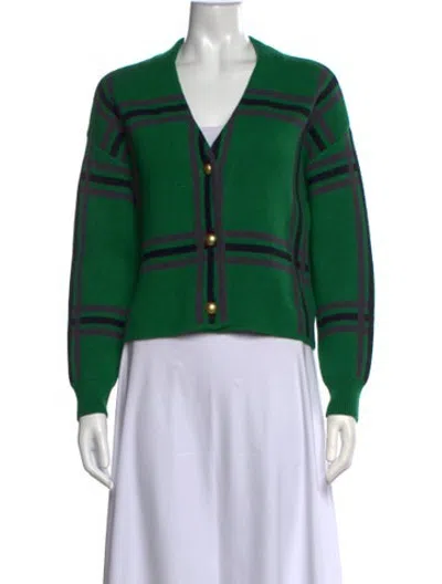Pre-owned Tularosa Plaid Print V-neck Sweater In Green