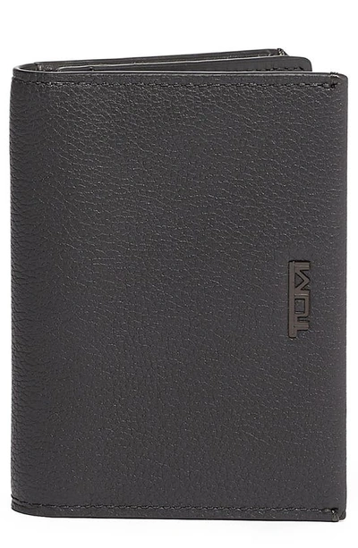 Tumi Gusseted Leather Card Case In Grey Texture