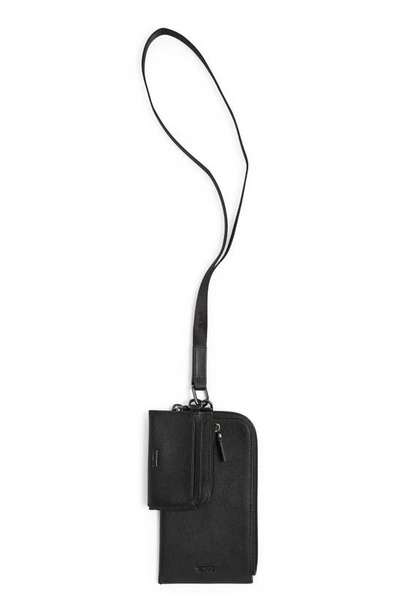 Tumi Nassau Leather Card Pouch Lanyard In Black Texture