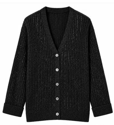 Twinset Twin-set Black Rhinestone Rib-knit Cardigan In Animal Print