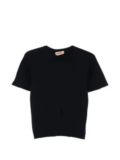 Twinset Twin-set Blue Ruffled-sleeve T-shirt In Black