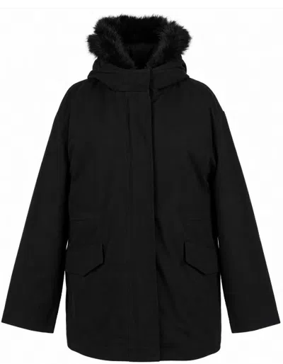 Twinset Twin-set Faux Fur Trim Hooded Coat In Black