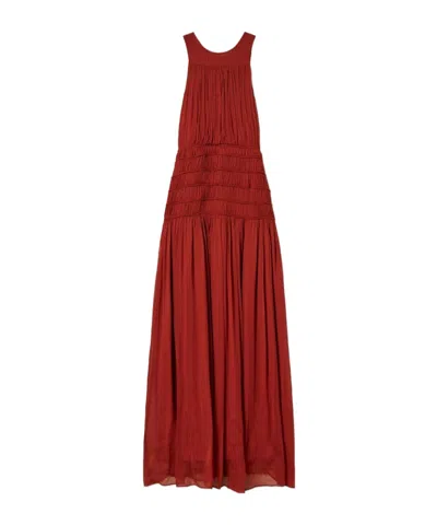 Twinset Halter Neck Smockedwaist Maxi Dress In Red