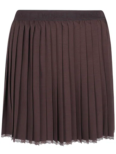Twinset Mini Pleated Skirt In Brown