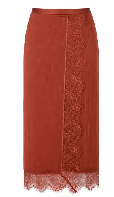 Twinset Twin-set Orange Pinstripe Lace-trim Skirt In Brown