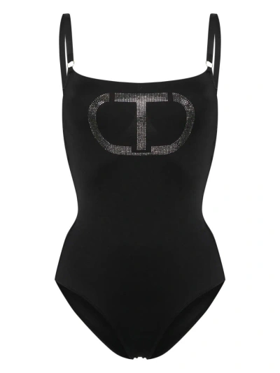 Twinset `oval T Logo` One-piece Swimsuit In Black  