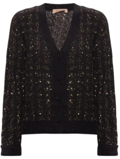 Twinset Twin-set Sequin Houndstooth Cardigan In Black