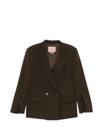 Twinset Twin-set Split-sleeve Double-breasted Blazer In Brown