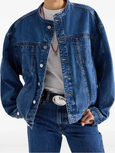 Twp Dawson Collarless Denim Jacket In Blue