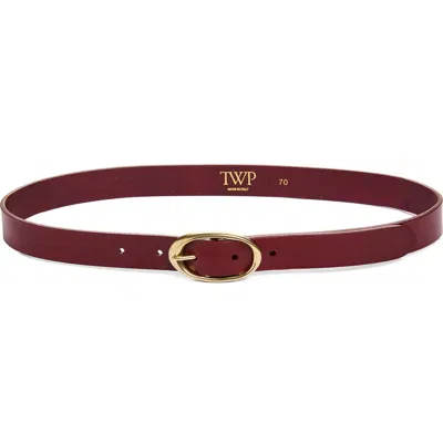 Twp Narrow Leather Belt In Burgundy/antique Light Gold