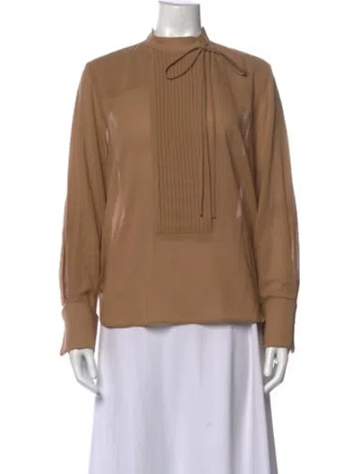 Pre-owned Twp Tie Neck Long Sleeve Blouse In Brown