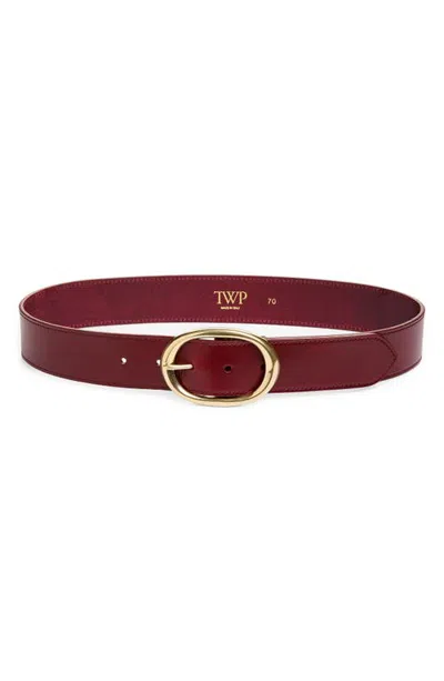 Twp Wide Leather Belt In Burgundy/antique Light Gold
