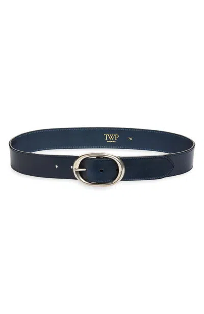 Twp Wide Leather Belt In Midnight/antique Silver