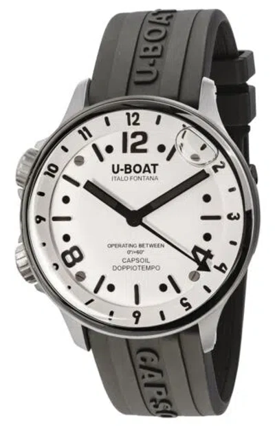 Pre-owned U-boat Capsoil Doppiotempo Steel White Dial Black Rubber Strap Mens Watch 8888