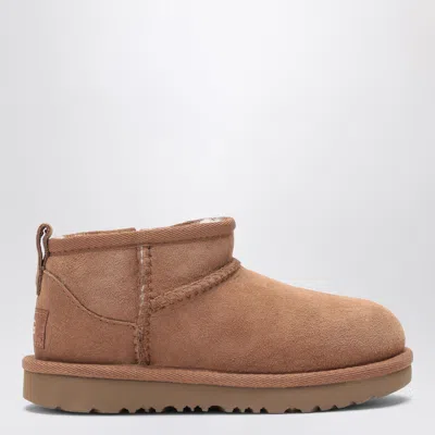 Ugg Chestnut Classic Ultra Mini Suede Sheepskin Ankle Boots With Zip In Brown