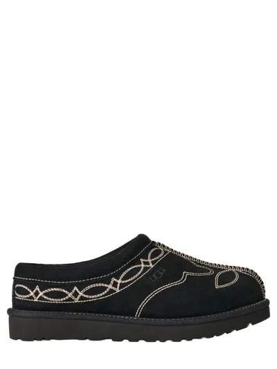 Ugg Embroidered Suede Mini Sandals With Plush Wool-lyocell Lining In Nero