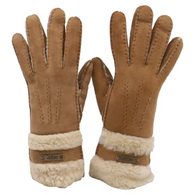 Pre-owned Ugg Logo-plaque Shearling Gloves In Brown Leather