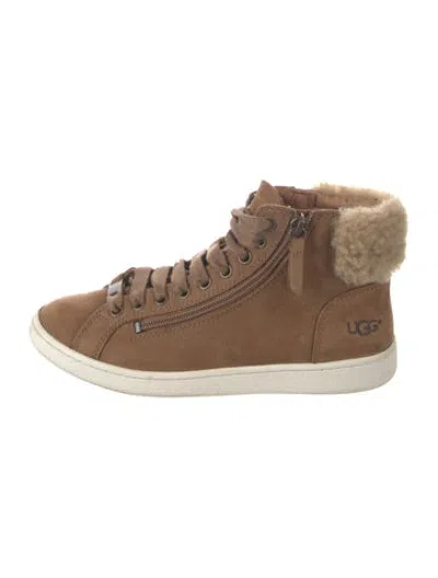 Pre-owned Ugg Nubuck Fur Trim Sneakers In Brown