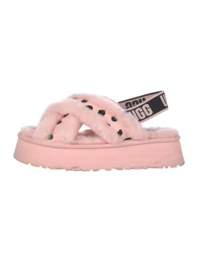 Pre-owned Ugg Shearling Animal Print Slides In Pink