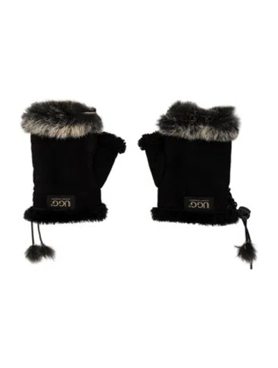 Pre-owned Ugg Sheepskin Fingerless Gloves In Black