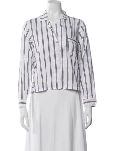 Pre-owned Ugg Striped Long Sleeve Button-up Top In White