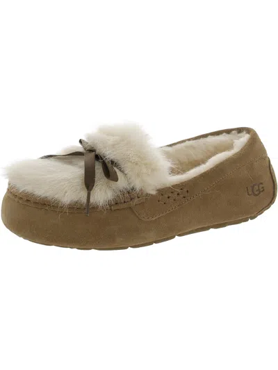 Ugg Tazz Womens Suede Moccasin Slippers In White