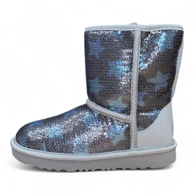 Ugg Kids' Toddler Classic Short Ii Sequin Star Boots In Denim Blue In Silver