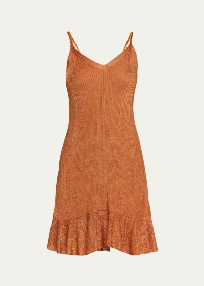 Ulla Johnson Bianca Metallic Knit V-neck Mini Dress In Bronze