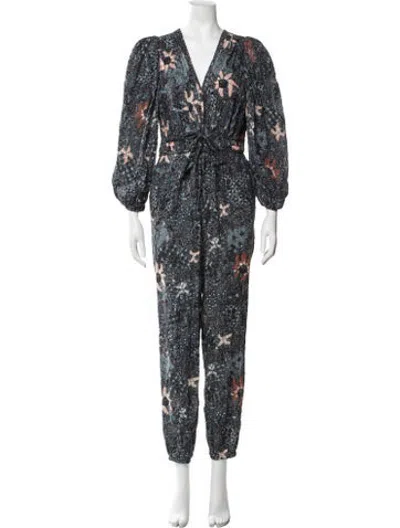 Pre-owned Ulla Johnson Floral Print V-neck Jumpsuit In Blue