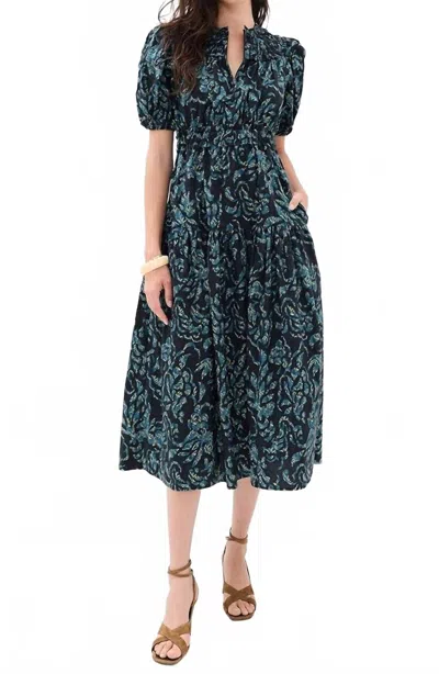 Ulla Johnson Othella Short Sleeve Cotton Dress In Midnight In Multi
