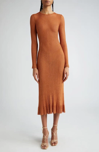 Ulla Johnson Simone Long Sleeve Rib Jumper Dress In Bronze