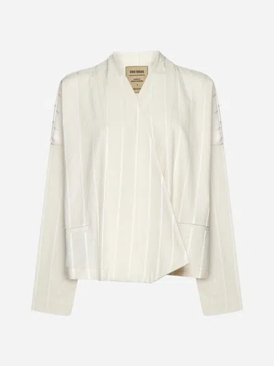 Uma Wang Klarke Pinstripe Cotton-blend Jacket In Off White