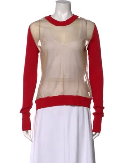 Pre-owned Uma Wang Mesh Crew Neck Top In Neutrals/red