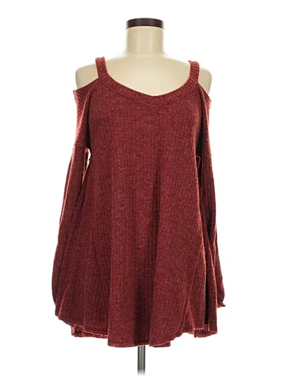 Pre-owned Umgee Long Sleeve Top Burgundy Cold Shoulder Neckline Tops