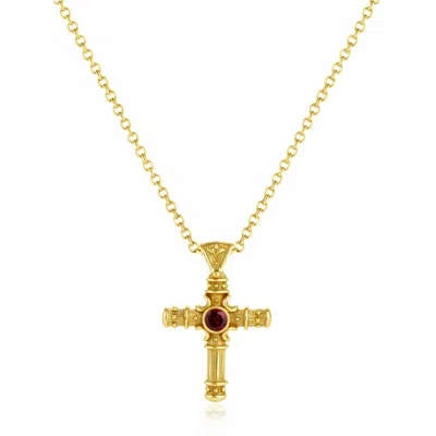 Unaloe Gold / Red Men's Ruby Cross Necklace – Gold Plated Pendant In Gold/red