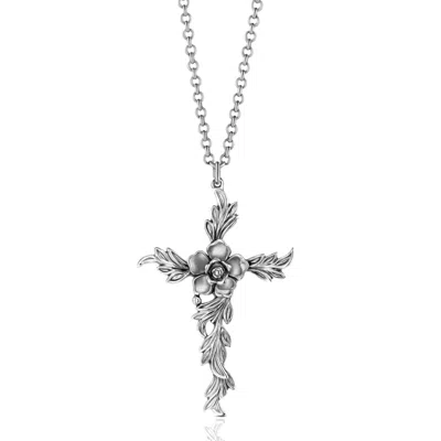 Unaloe Men's Floral Cross Necklace With Sculpted Flower  Leaves – Sterling Silver
